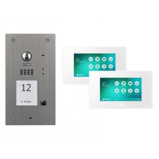 Balter EVIDA Silber RFID 2-Draht BUS Video Türstation 2x7" Monitor Set für 1 Familienhaus J7SV-1B2-SET-BUS