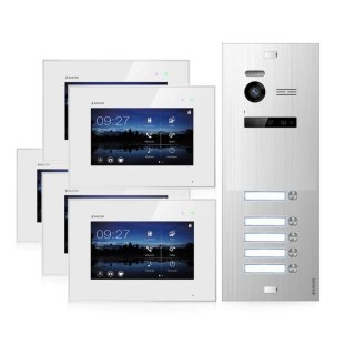 Balter EVO Silber Video Türsprechanlage 5x 7" Monitor für 5 Teilnehmer 2-Draht BUS RFID EVO-KIT-6FAM-8M