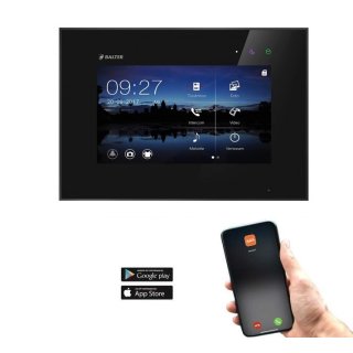 BALTER EVO 7" Wifi Monitor Videostation Touchscreen Schwarz 2-Draht BUS Technologie Plexiglas Interkom EVO-7M-WIFI-BL