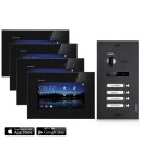 Balter EVO WLAN Video Türsprechanlage mit Smartphone App für 4 Familienhaus, Schwarz, 4x Monitore, Schwarz
