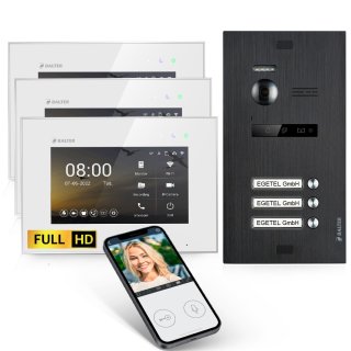 BALTER EVO HD Video Türsprechanlage Black mit Smartphone App für 3 Familienhaus, 3x 7" Monitor, WIFI
