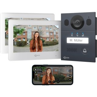 GOLIATH Basic 2-Draht BUS Türsprechanlage | FullHD | App | 150° | 1 Familie | Anthrazit/Weiß | Aufputz | 2 x Innenstationen