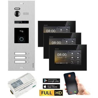 BALTER EVO HD RFID/FINGERPRINT Video Türsprechanlage Silb 3FAM 3xWiFi Monitor SW