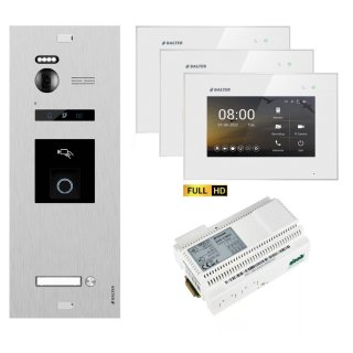 BALTER EVO HD RFID/FINGERPRINT Video Türsprechanlage Silber 1FAM 3x Monitor Weiß