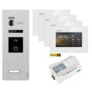 BALTER EVO HD RFID/FINGERPRINT Video Türsprechanlage Silber 1-FAM 4xMonitor Weiß