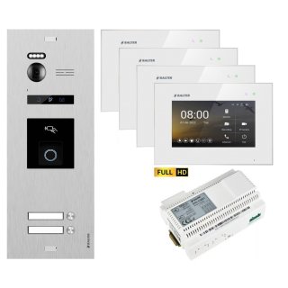 BALTER EVO HD RFID/FINGERPRINT Video Türsprechanlage Silber 2FAM 4x Monitor Weiß