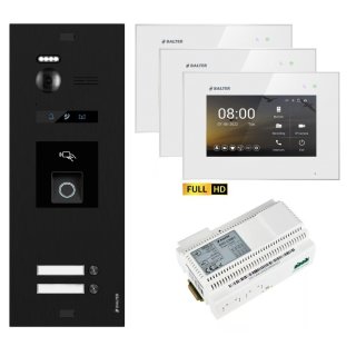 BALTER EVO HD RFID/FINGERPRINT Video Türsprechanlage Black 2-FAM 3x Monitor Weiß