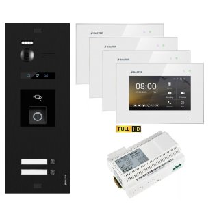 BALTER EVO HD RFID/FINGERPRINT Video Türsprechanlage Black 2-FAM 4x Monitor Weiß
