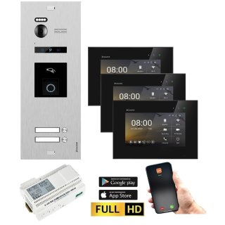 BALTER EVO HD RFID/FINGERPRINT Video Türsprechanlage Silb 2FAM 3xWiFi Monitor SW